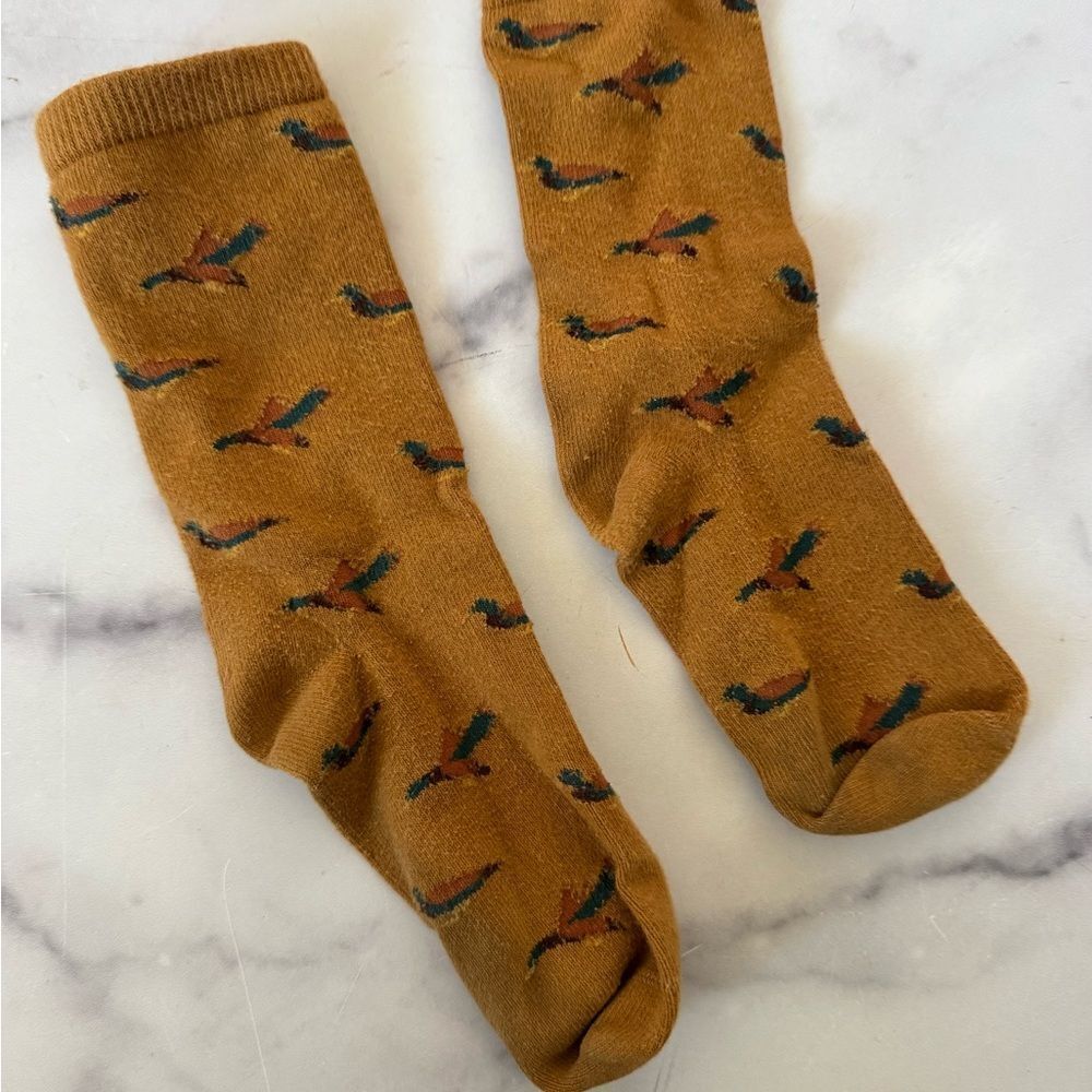 FREE w/purchase Zara Kids Brown mallard duck hunting  lodge Socks animal copper